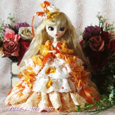 社交界のマドンナ プリンセスシャービックオレンジのリボンフリルデザインドレス