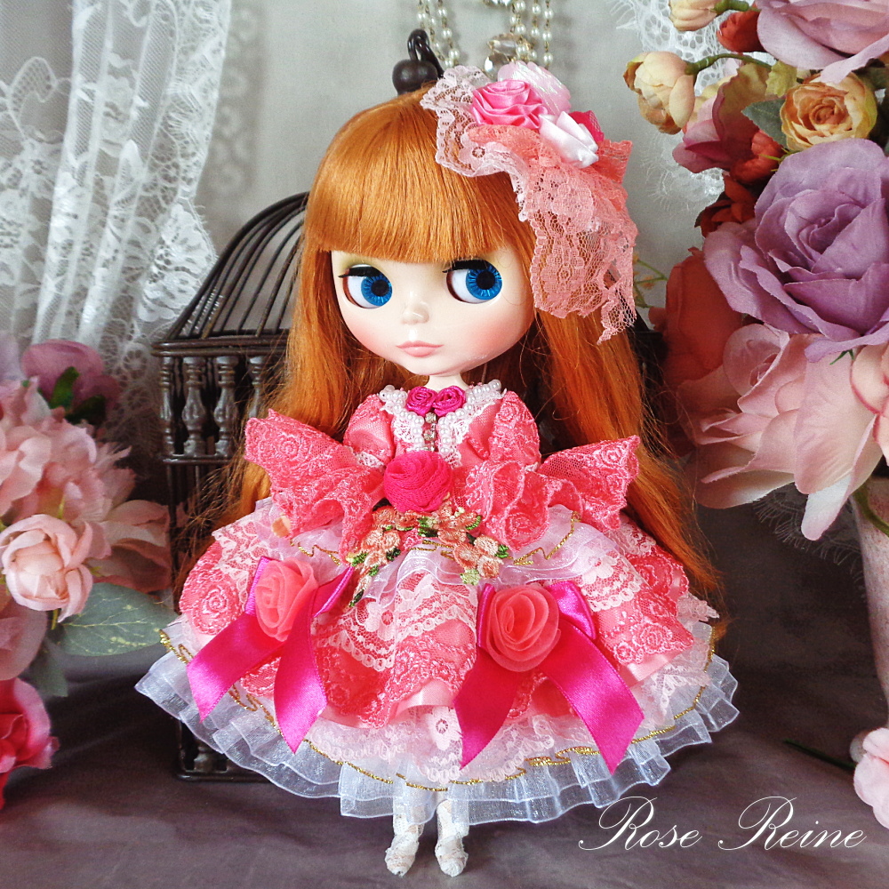 ロリータロマンス 妖精の花園 スウィングフリルのピンクグラデーションドールドレス