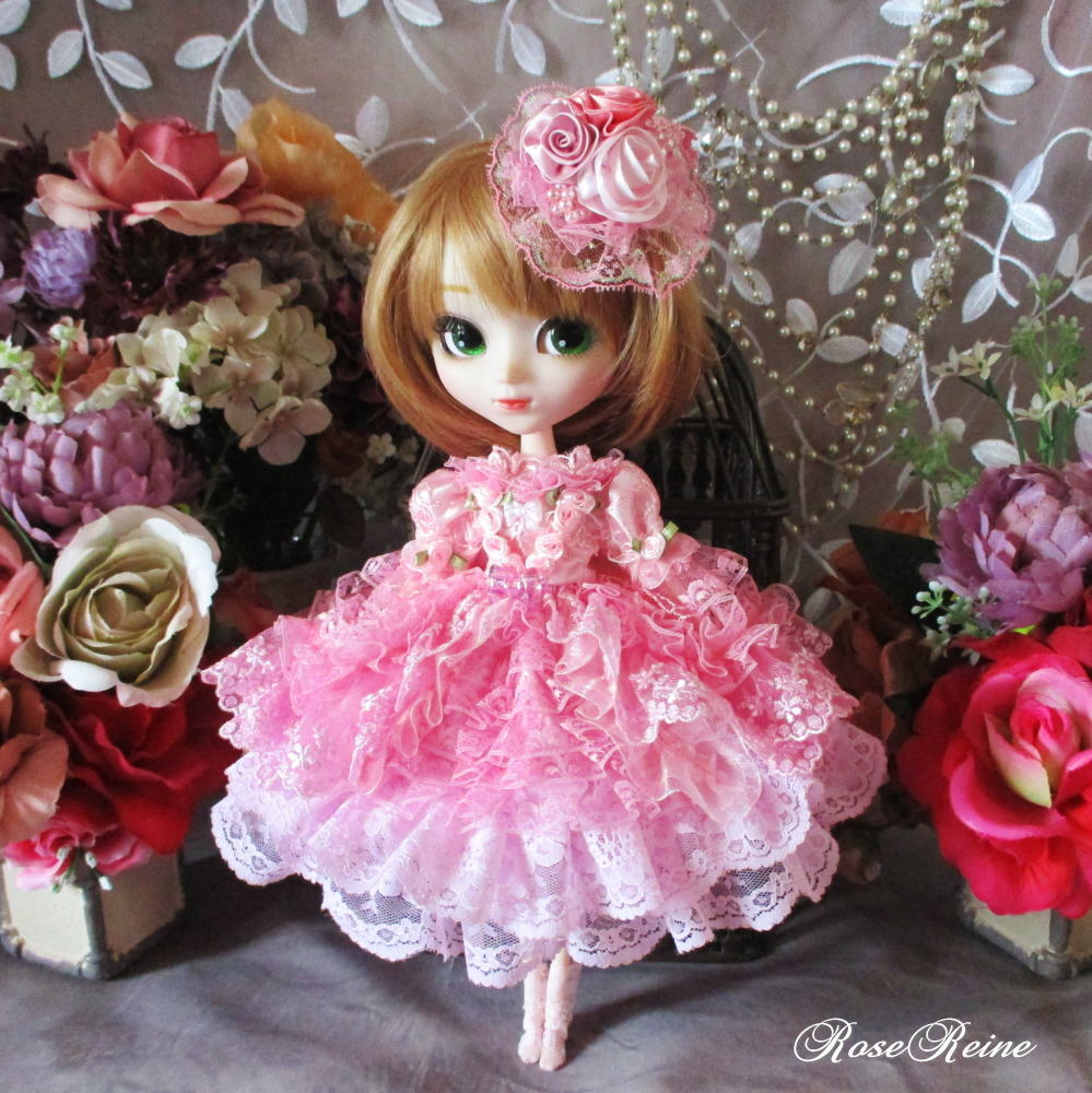 ロリータロマンス キュートな薔薇とパールのフワフワエアリーピンクドールドレス