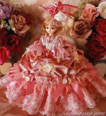 プリンセスの薔薇 リボンの花束 タッキング ドレープ ドールドレス ピンクベロア