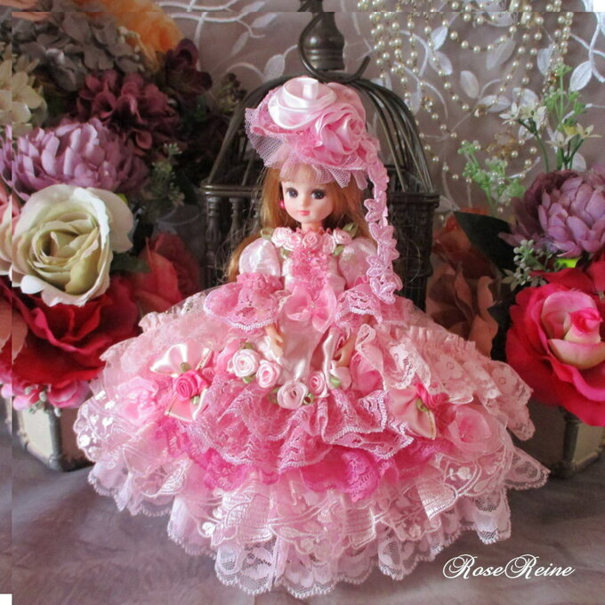 ロリータロマンス 薔薇の花園 ゴールドピンクが咲き誇るプリンセスドールドレス豪華4点セット